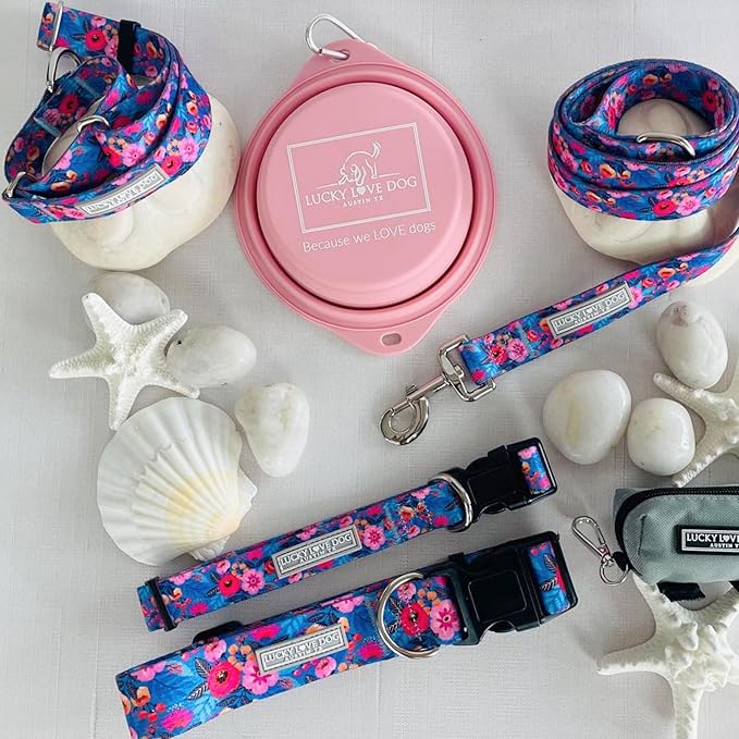 Lucky Love Dog Wide Dog Collar - Adjustable, Durable, Soft Webbing, & Comfortable 1.5 inch Wide Collar for Dogs Male and Female - in Zuzu Pattern with Strong Buckle, Medium Size