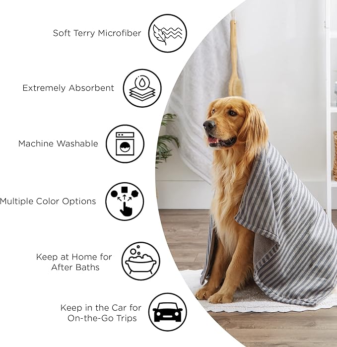 Bone Dry Pet Grooming Microfiber Towel, Embroidered Collection, X-Large,41x23.5, Raspberry Sorbet