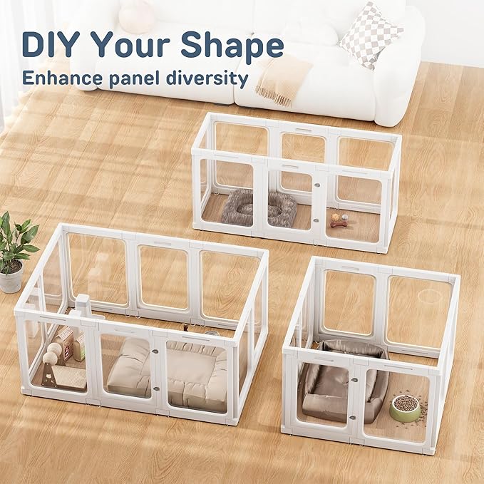 Acrylic Dog Playpen Indoor, 24“ H Plastic Pet Playpen with Door, Clear Pet Play Pen for Puppy Cat Rabbit Ferret, Easy Assemble Dog Pen, Preferable for Small Cage, White 10 PCS