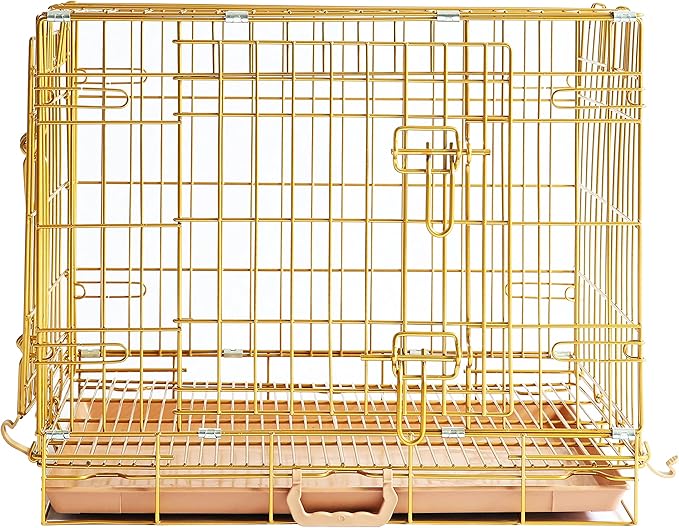 Homey Pet Dog Crates for Medium Dogs, Collapsible Small Dog Cage, Nano-Coated Metal Wire Puppy Kennel Indoor with Removable Floor Grid Tray, Double Doors Dual Locks, GOLD24+GREEN30 Bundle