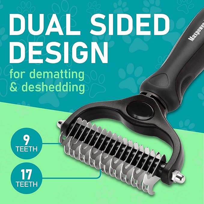 Maxpower Planet Hair Brush - Double Sided Shedding, Dematting Undercoat Rake for Dogs and Cats, Extra Wide Dog Grooming Brush, Reduce Shedding by 95%, Black