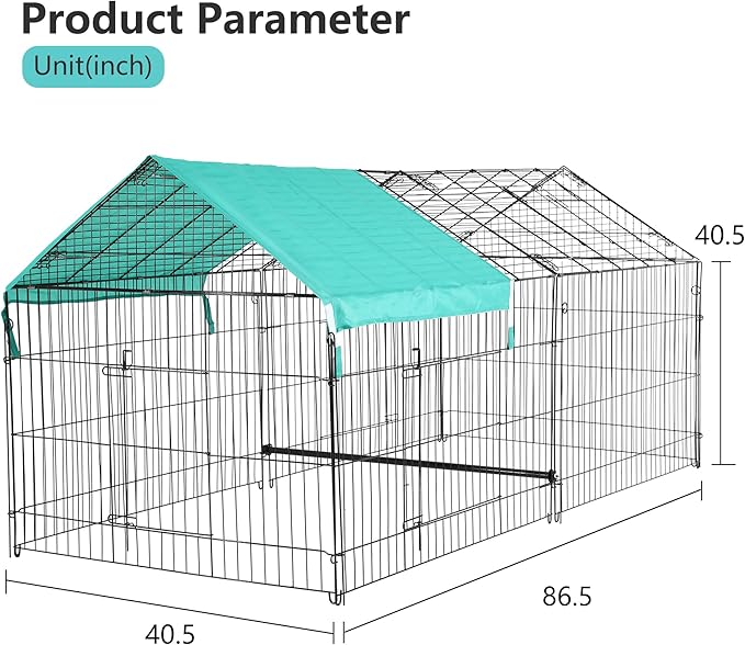 FDW 86”x 40” Metal Chicken Coop Run Outdoor Backyard Rabbit Hutch Chicken Cage Pens Crate Enclosure Rabbit Bunny Cage Duck Exercise Pen Pet Playpen with Waterproof Cover, Black