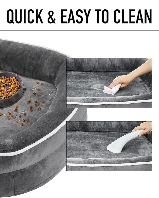 OhGeni Orthopedic Dog Bed for Extra Large Dogs, Dog Couch Design with Egg Foam Support, Removable, Machine Washable Plush Cover and Non-Slip Bottom with Four Sided Bolster Cushion (Gray)
