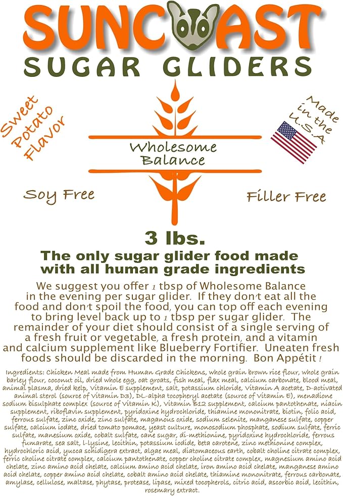 Wholesome Balance Chicken and Brown Rice Sugar Glider Food Sweet Potato Flavor (3 Pound)