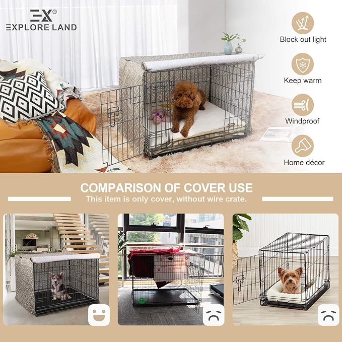 Explore Land Pattern Dog Crate Cover for 48 Inches Wire Cage, Heavy-Duty Polyester 1 2 3 Doors Standard Metal Pet Kennel Enclosure (Vintage Violet)