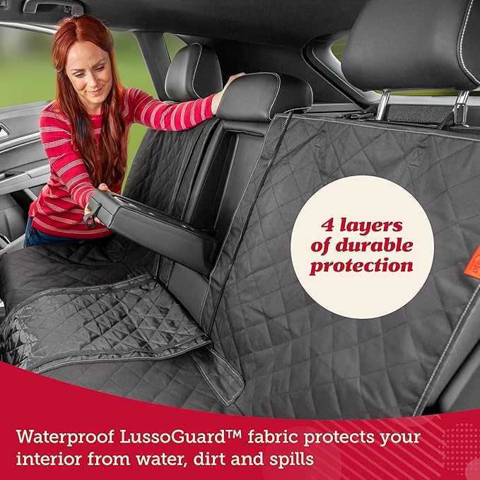Lusso Gear Dog Car Seat Cover for Back Seat - Waterproof Dog Seat Cover for Back Seat - Non-Slip Back Seat Cover Stays in Place - Black Rear Seat Cover for Car, Truck and SUV - Car Seat Protector