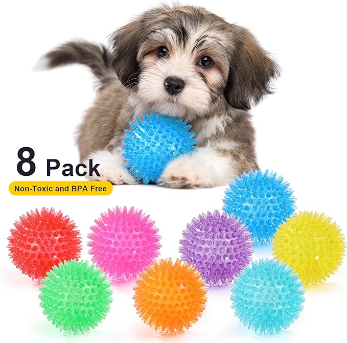 VITEVER 8 Colors 2.5” Squeaky Dog Toy Balls for Small Medium Dogs, Puppy Chew Toys for Teething, Spiky Dog Balls for Small Dogs, Durable Dog Toys for Teeth Cleaning and Training - Safe, BPA Free
