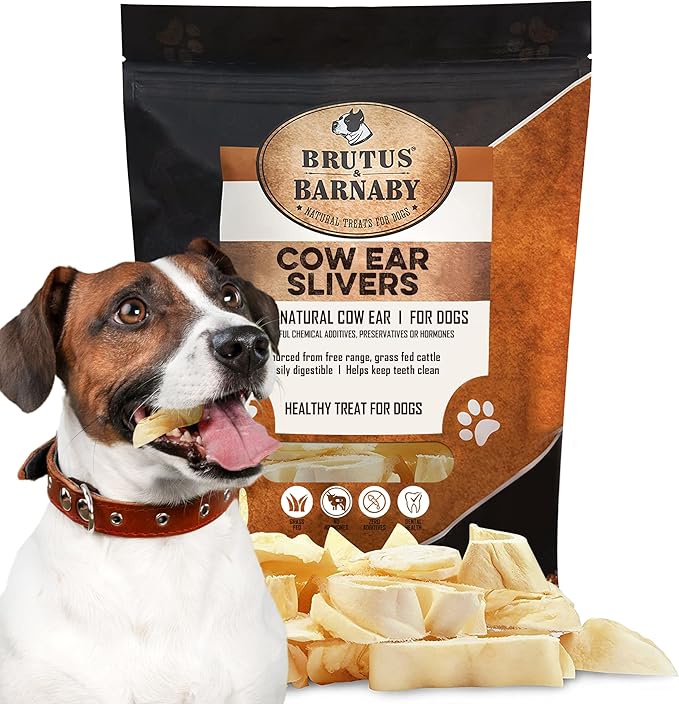 BRUTUS & BARNABY Cow Ears for Dogs; Ear Slivers are Great for Puppy Teething, Single Ingredient Beef Ear Slivers for Small to Medium Size Dogs (100grams)