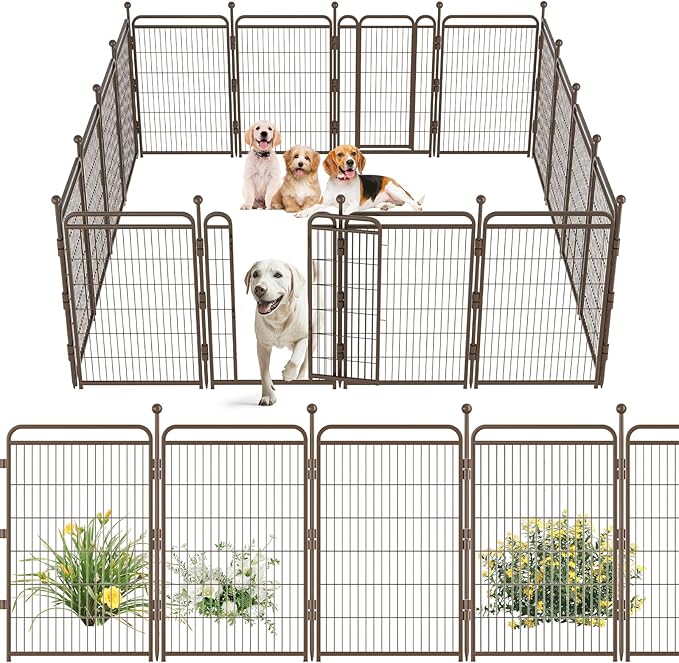 Gardner Pet Dog Playpens, 40" H 16 Panels Dog Pen Outdoor/Indoor Dog Fence Exercise Pen for Small/Medium/Large Dogs, Foldable Pet Play Yard Gate with Gravity Automatic Lock, Pet Playpen, Brown