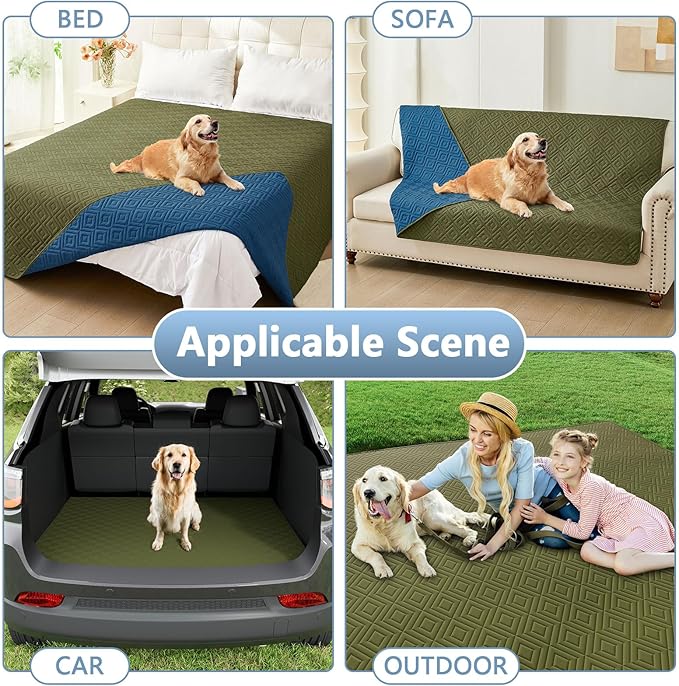 hyha Waterproof Dog Blanket, Soft Dog Bed Cover Pet Blankets, Waterproof Sofa Couch Cover for Dogs Washable, Reversible Pet Couch Covers for Sofa Furniture (30x70 Inch, Green/Navy Blue)