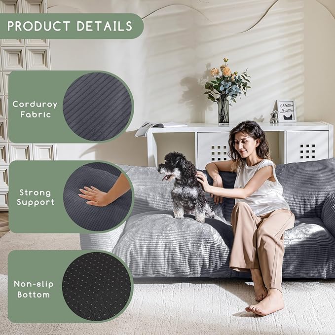 HIGOGOGO Giant Human Dog Sofa Bed, Big Comfy Floor Sofa Couch for Pet Families with Foam Chunk Supportive Mat, Corduroy Orthopedic Dog Bed for Human, Grey