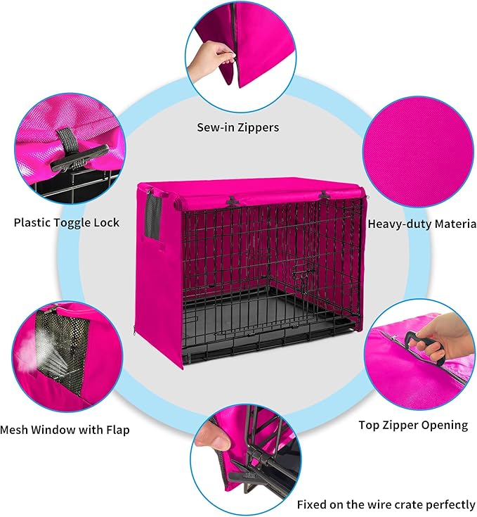 Dog Crate Cover 48 inch XL Dog Kennel Outside Cover, Big Dog Cage for Large Dogs Wire with1 2 3 Doors, Waterproof 600D Oxford Fabric Indoor/Outdoor Pink(Dog Crate NOT Included)