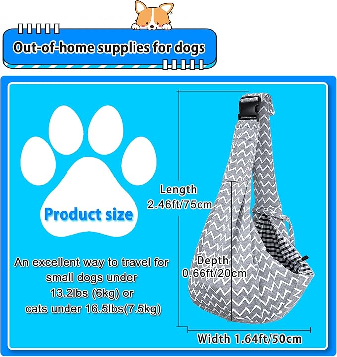 Kanemc Cat Wrap Carrier Small Dog Sling, Puppy Pouch Chest Bag Soft Shoulder Pad Bottom Support, Fits 12Lbs Short Dog 16Lbs Cats Pets, Grey Wave Carriers