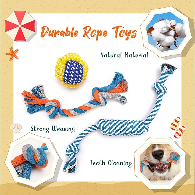 Zeaxuie 9 Pack Luxury Puppy Toys for Teething Small Dogs, Dog Toys with Cute Squeaky Puppy Chew Toys, Treat Ball and More Rope Toys
