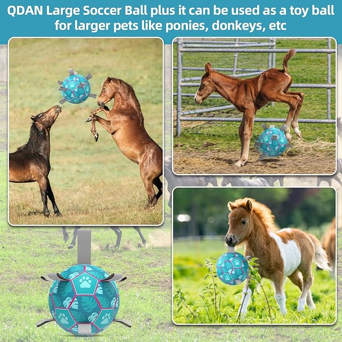 QDAN Dog Toys Soccer Ball with Straps - Durable Dog Balls for Extra Large Dogs, Beach Pool Dog Water Toy, Dog Tug Toys for Tug of War, Puppy Dog Birthday Gifts, Herding Balls for Dog, Blue (9 Inch)