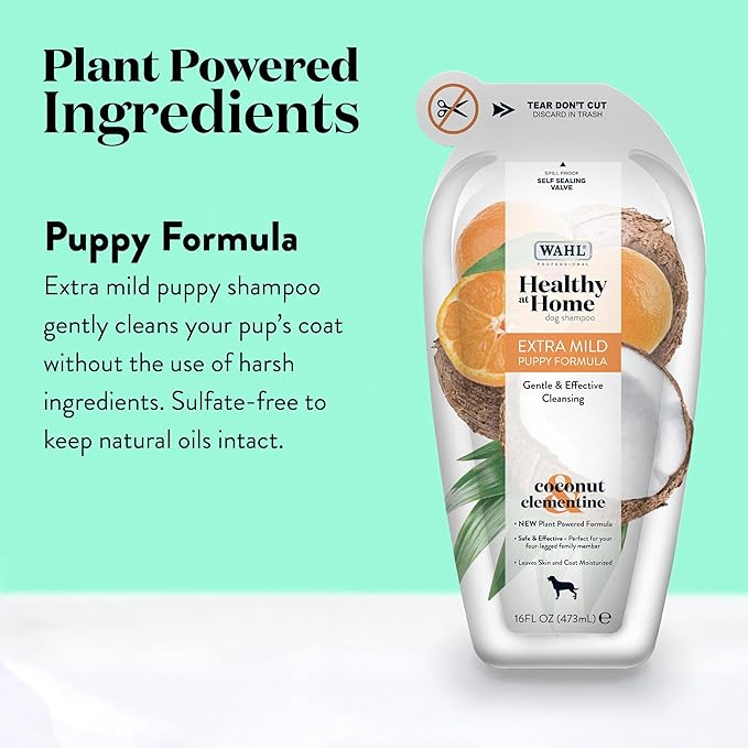Wahl Professional Animal Healthy at Home Dog Shampoo - Plant Powered Grooming Shampoo - Puppy Formula