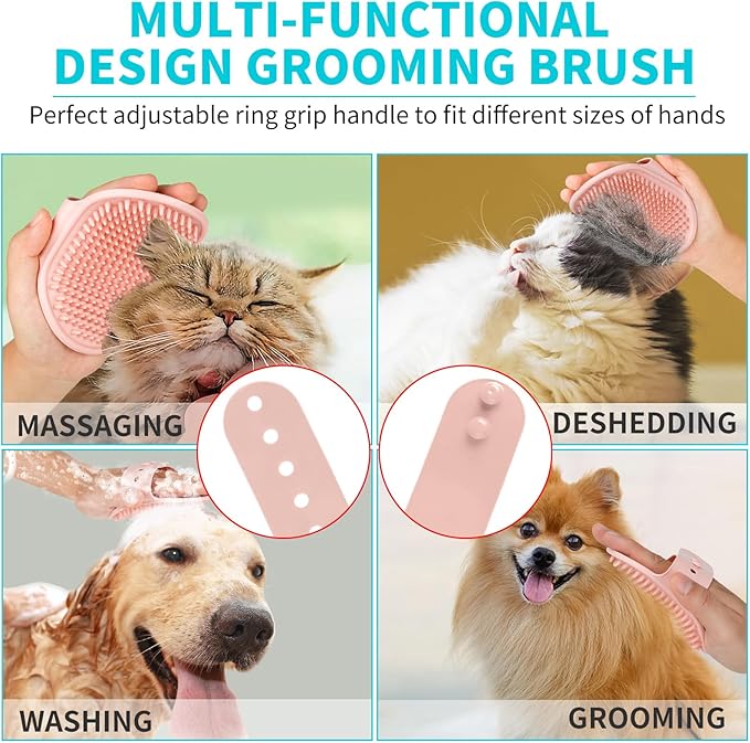 Comotech 3PCS Dog Bath Brush | Dog Shampoo brush | Dog Scrubber for Bath | Dog Bath Brush Scrubber | Dog Shower/Washing Brush with Adjustable Ring Handle for Short & Long Hair (Blue Red Blue)