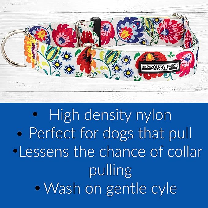 Lucky Love Dog Wide Martingale Dog Collar - No-Slip, Durable, & Soft Webbing 1.5 inch Martingale Collar for Dogs Male and Female - Ideal for Training & Walking, Stylish Ladybird Pattern, X-Large Size