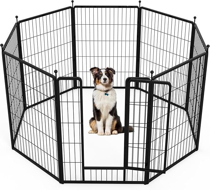 HealSmart Dog Playpen Indoor, Puppy Playpen Indoor Outdoor for Yard, Camping, RV, 40" Height 8 Panels Heavy Duty Dog Pen for Medium/Large Dogs, Black