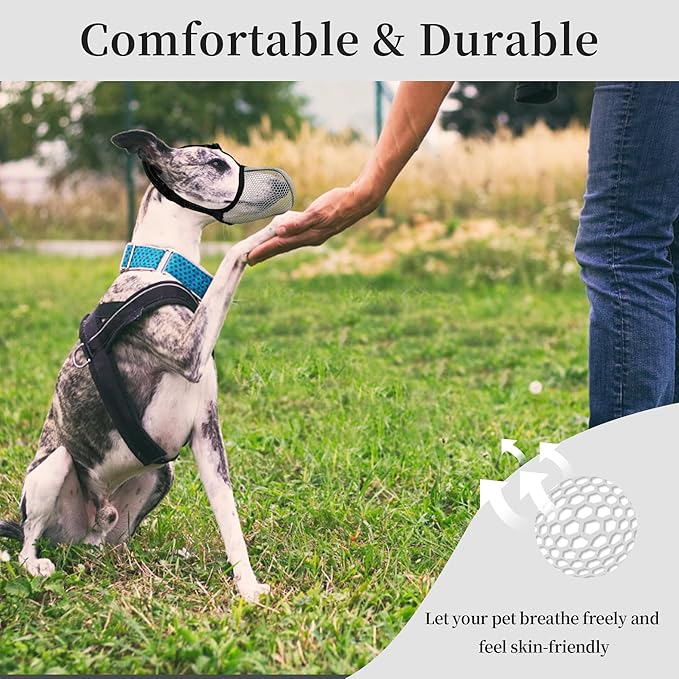 Dog Muzzle, Breathable Soft Muzzle for Large Dogs to Anti & Prevent Barking Biting Chewing, Reflective & Adjustable Basket Muzzle with Air Mesh for Doberman Grey XL