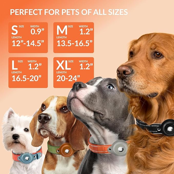 CollarDirect Airtag Dog Collar Reflective Nylon Neoprene Leather Holder for Apple Air Tag for Large, Medium, and Small Dogs (Orange, L, 16.5-20 Inch)