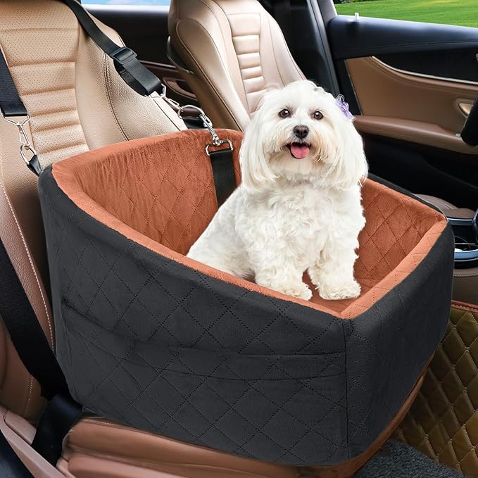 Dog Car Seat for Small Medium Dogs,Detachable Washable Dog Booster Seat Under 30lbs, Pet Car Seat Travel Bed with Storage Pockets and Dog Safety Bel(Black/Z)