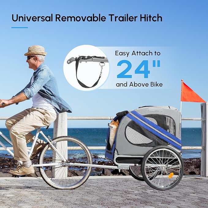 PEXMOR Dog Bike Trailer, Folding Pet Dog Trailer Cart for Bicycle, Bike Cargo Wagon Carrier w/Universal Hitch & 20" Wheel