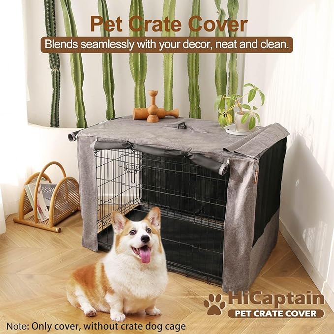 HiCaptain Folding Metal Dog Crate Cover for 30 Inch Wire Pet Cage(Two-Tone Gray)