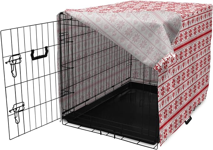 Ambesonne Christmas Dog Crate Cover, Scandinavian Tradition Fashion Nordic Borders Geometrical Pixel Retro Style, Easy to Use Pet Kennel Cover for Medium Large Dogs, 42 Inch, Orange White
