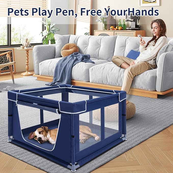 Puppy Playpen Indoor for Dog Small Pets, 42x42 x25 inch, Dog Play Pen Indoors with Gate, Oxford Fabric Pet Exercise pens for Dog Portable, Anti-Tipping Dog Cat playpens Enclosure with Zipper Door