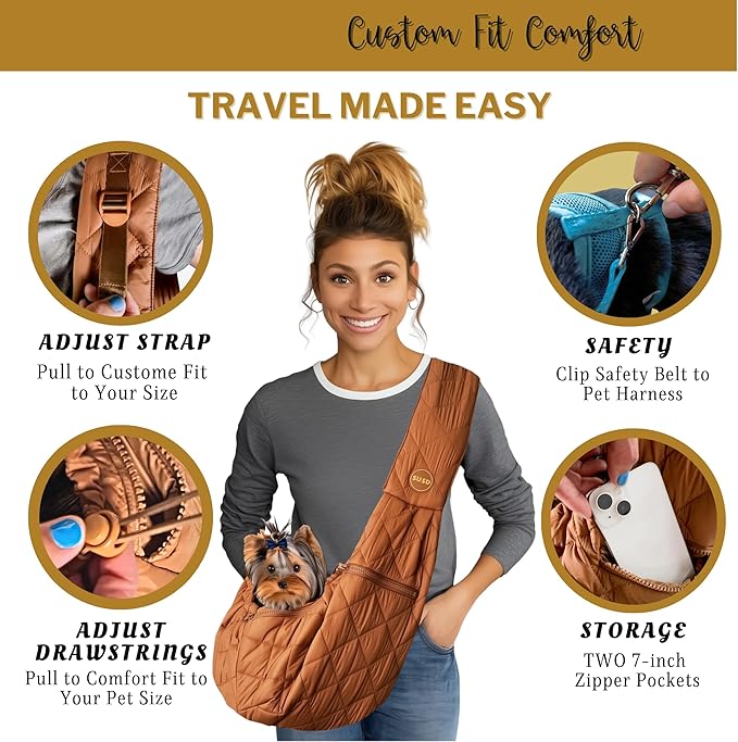 SUSU Cat Sling & Dog Slings for Small Dogs up to 9lbs | Ultra-Soft Parachute-Grade Fabric, Adjustable Strap and Closure | Dual Carry Options Puppy Carrier | Cat Carrier Pouch with Two Zipper Pockets