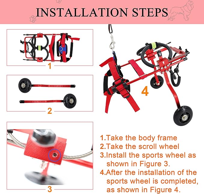 HobeyHove Adjustable Dog Wheelchair for Back Legs,Pet/Doggie Doggy Wheelchairs with Disabled Hind Legs Walking (XS-Red)