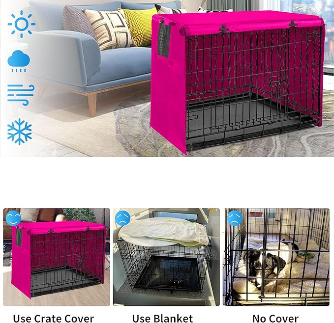 Dog Crate Cover 48 inch XL Dog Kennel Outside Cover, Big Dog Cage for Large Dogs Wire with1 2 3 Doors, Waterproof 600D Oxford Fabric Indoor/Outdoor Pink(Dog Crate NOT Included)