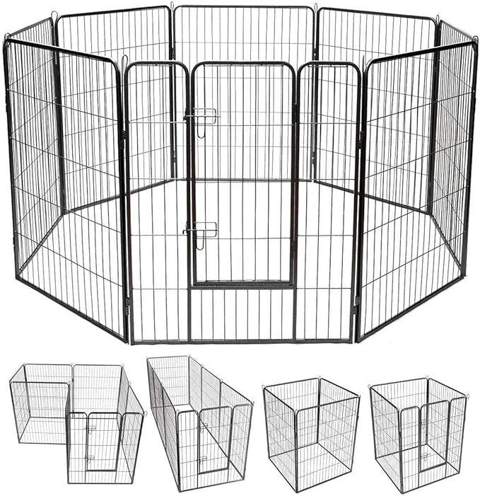 Giantex 40" 16/8 Panel Pet Playpen with Door, Foldable Dog Exercise Pen, Portable Free-Standing Cat Fence, for Outdoor & Outdoor, Metal Dog Puppy Cat Exercise Fence Barrier Kennel (8 Panels, 40'')