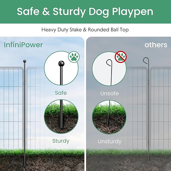 InfiniPower Dog Playpen for Yard, RV, Camping, 24 Inch 8 Panels Play Pen Indoor, Heavy Duty Indoor Outdoor Exercise Dog Pen for Puppies/Small Dogs, Black