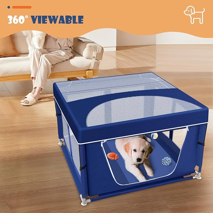 Puppy PlayPen 42 × 42 Inch, Dog PlayPen with Gate for Puppies, Small and Medium Dogs, Pet PlayPen with Roof for Outdoors & Indoors, Safe and Sturdy Dog Fence