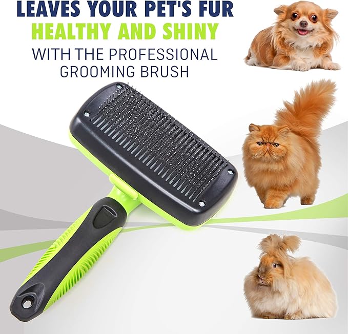 Self-Cleaning Slicker Brush - One-Click Cleaning Function - Gentle & Effective Pet Hair Remover - Dog Grooming Accessories for Small, Medium & Large Dogs and Cats