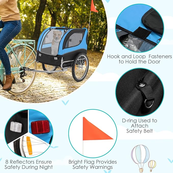 PETSITE Dog Bike Trailer, Dog Cart for Bicycle with 3 Breathable Mesh Entrances, Safety Flage, Easy Folding Pet Carrier with Quick Release Wheels, Pet Bike Trailer for Small & Medium Sized Dogs