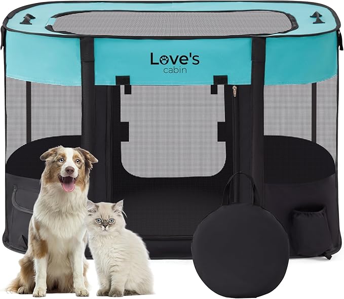 Love's cabin Pet Puppy Dog Playpen, Large Dog Tent Crates Cage Indoor/Outdoor, Portable Exercise Playpen for Dog and Cat, Foldable Pop Up Dog Kennel Playpen with Carring Case (L, Green)