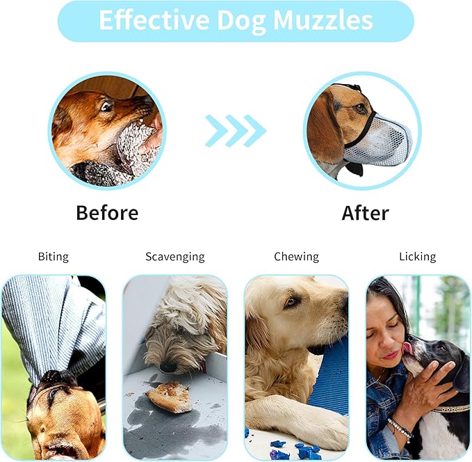 Blue Dog Muzzle, Breathable Soft Muzzle for Large Dogs to Anti & Prevent Barking Chewing Biting, Reflective & Adjustable Basket Muzzle with Air Mesh for Doberman Blue L