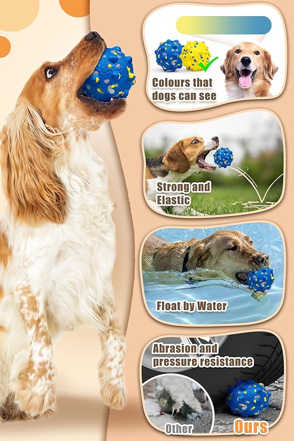 4Pcs Dog Balls for Aggressive Chewers, Indestructible Dog Tennis Balls, Durable Bouncy Dog Toy Balls, Dog Balls for Teething, Interactive Dog Toys for Fetch Game Large