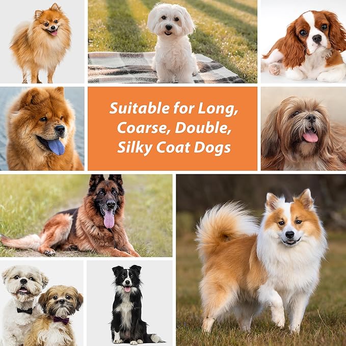 Dog Brush, Pin Brush for Dogs, 27mm Extra Long Pin Brush, Dog Grooming Brush for Shedding, Dog Brush for Long Haired Dogs - Beech Wood Material, Non-Slip Rubber Handle, Round-Tipped Pins
