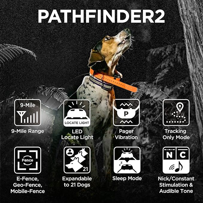 Dogtra Pathfinder 2 Additional Receiver Dog GPS Tracker e Collar Black LED Light No Monthly fees Free App Waterproof Smartwatch Control Satellite Real Time Tracking Long Range Smartphone Required
