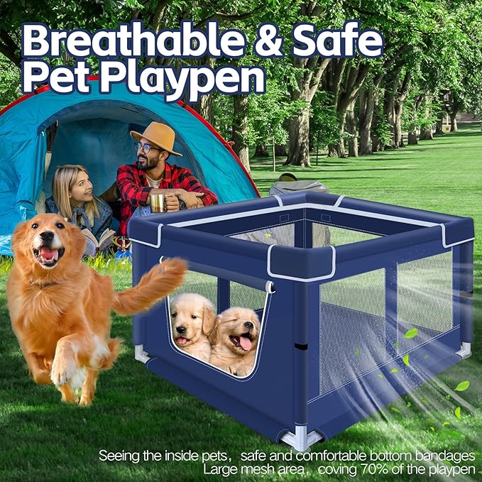 Puppy PlayPen 47x47x32 Inch, Dog Playpen with Gate for Puppies, Small and Medium Dogs, Pet PlayPen for Outdoors & Indoors, Tear Resistant Fabric