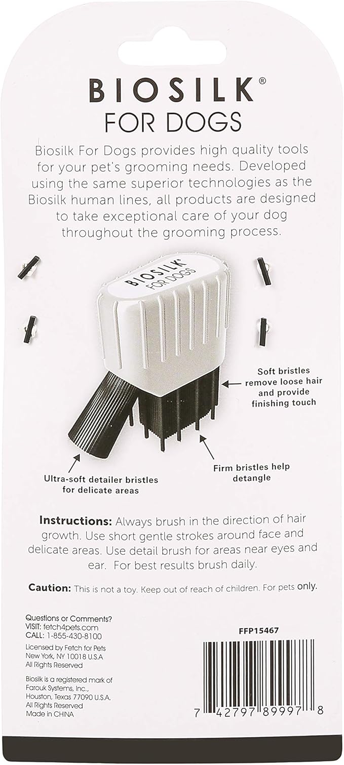 BioSilk Facial Brush with Silk Therapy for Dogs - Grooming Brush with Detailer Bristles for Hard to Reach Areas on Dog Faces