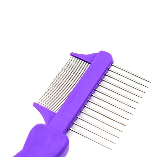 Hertzco Double-Sided Comb Hair Brush & Dog/Cat Grooming Kit - Closely Spaced Metal Pins - Detangling, Dog Combs, & Round Brushes - Hair Comb Tool (Double-Sided)