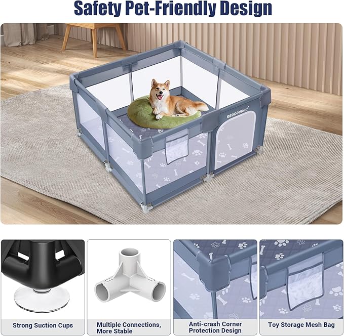 50×50×27 Inch Pet Whelping Box, Doggy Play Pen for Pets, Dogs, Puppies, Kitten, Dog Playpens Indoor with Machine Washable Urine Pad - Small Puppy Playpen, Rabbit Pen Indoor