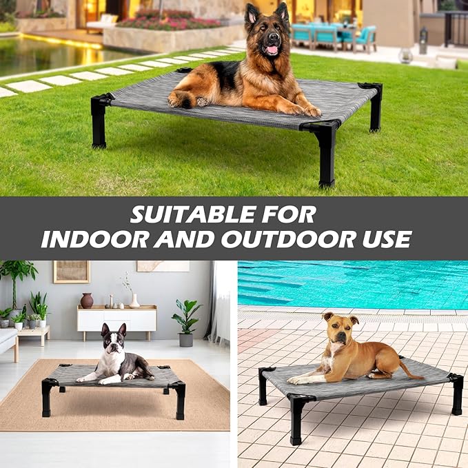 Cooling Elevated Dog Bed, Raised Dog Bed with Washable Breathable Mesh and Metal Frame, Portable Dog Cot Bed with No-Slip Feet for Outdoor and Indoor Use