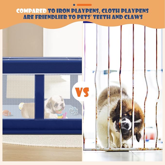 Puppy PlayPen 42 × 42 Inch, Dog PlayPen with Gate for Puppies, Small and Medium Dogs, Pet PlayPen with Roof for Outdoors & Indoors, Safe and Sturdy Dog Fence