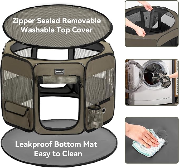 PETSFIT Dog Pen Indoor, Anti-Leakage Bottom, Foldable, Collapsible Dog Playpen Indoor/Outdoor for Cats